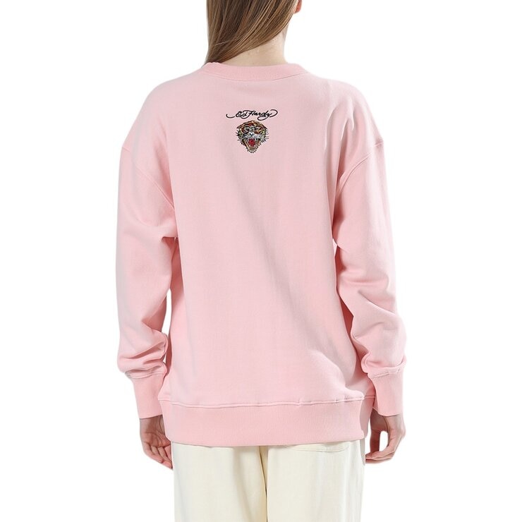 Ed Hardy 女刺繡圓領長袖上衣 粉 M