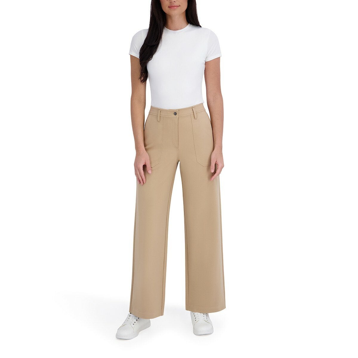 DKNY 女休閒寬褲 米