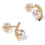Tokyo Pearl 18K黃K金 5.5公釐 - 6.0公釐 Akoya 珍珠鑽石耳環