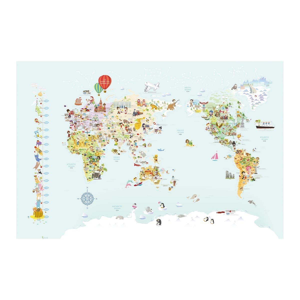 U2 韓國世界地圖水貼自黏壁紙7入 兒童q版 Costco 好市多線上購物