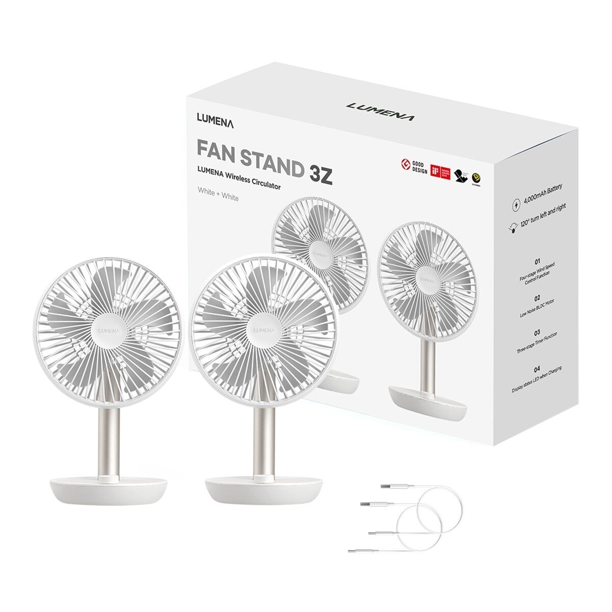 LUMENA FAN STAND 3Z 桌上型擺頭隨行風扇 2件組 白色