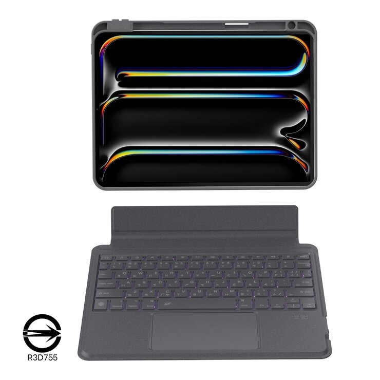 eiP Magnetix 防摔磁吸可拆式藍牙無線鍵盤保護殼 含觸控板 迷霧黑快捷版 適用於 iPad Pro11吋 M4 2024