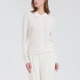 Brush Finch 女長袖羊絨Polo衫 白