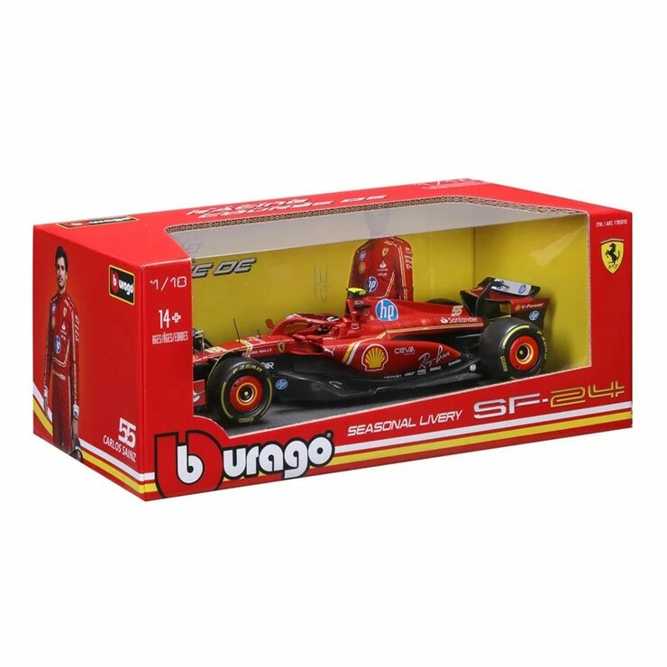Bburago 1:18 賽車模型 Ferrari SF-24 (#55 Carlos Sainz) 標準塗裝 消光紅 / 14歲以上