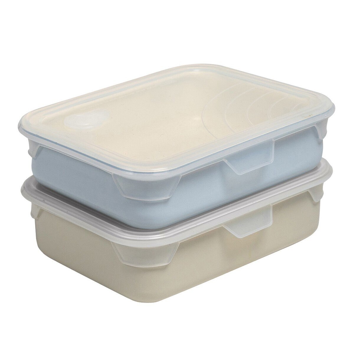 SWANZ 天鵝瓷 不沾石墨烯保鮮盒 800毫升 + 1100毫升 含蓋4件組 藍 + 米白