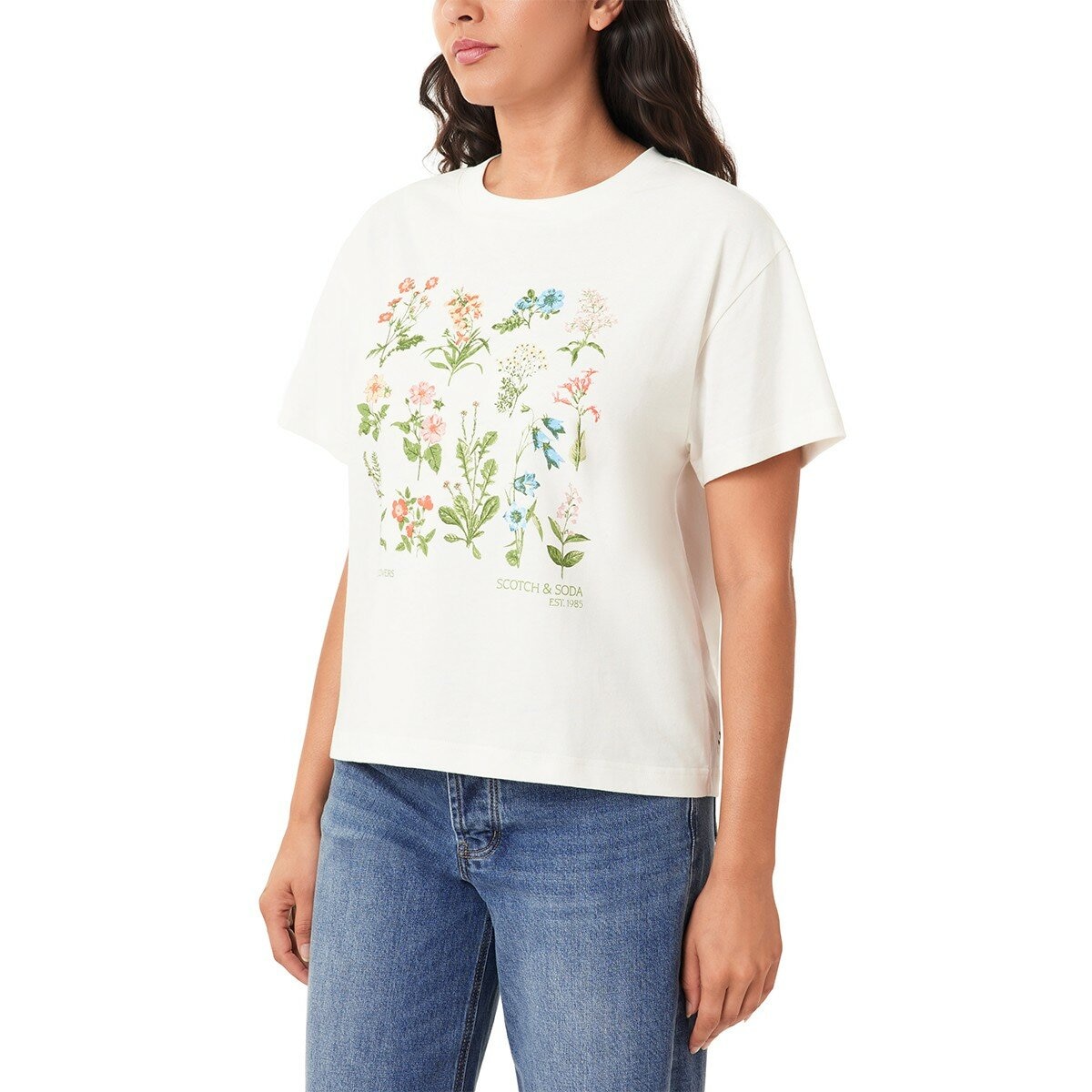 Scotch & Soda 女圓領短袖上衣 白底花紋