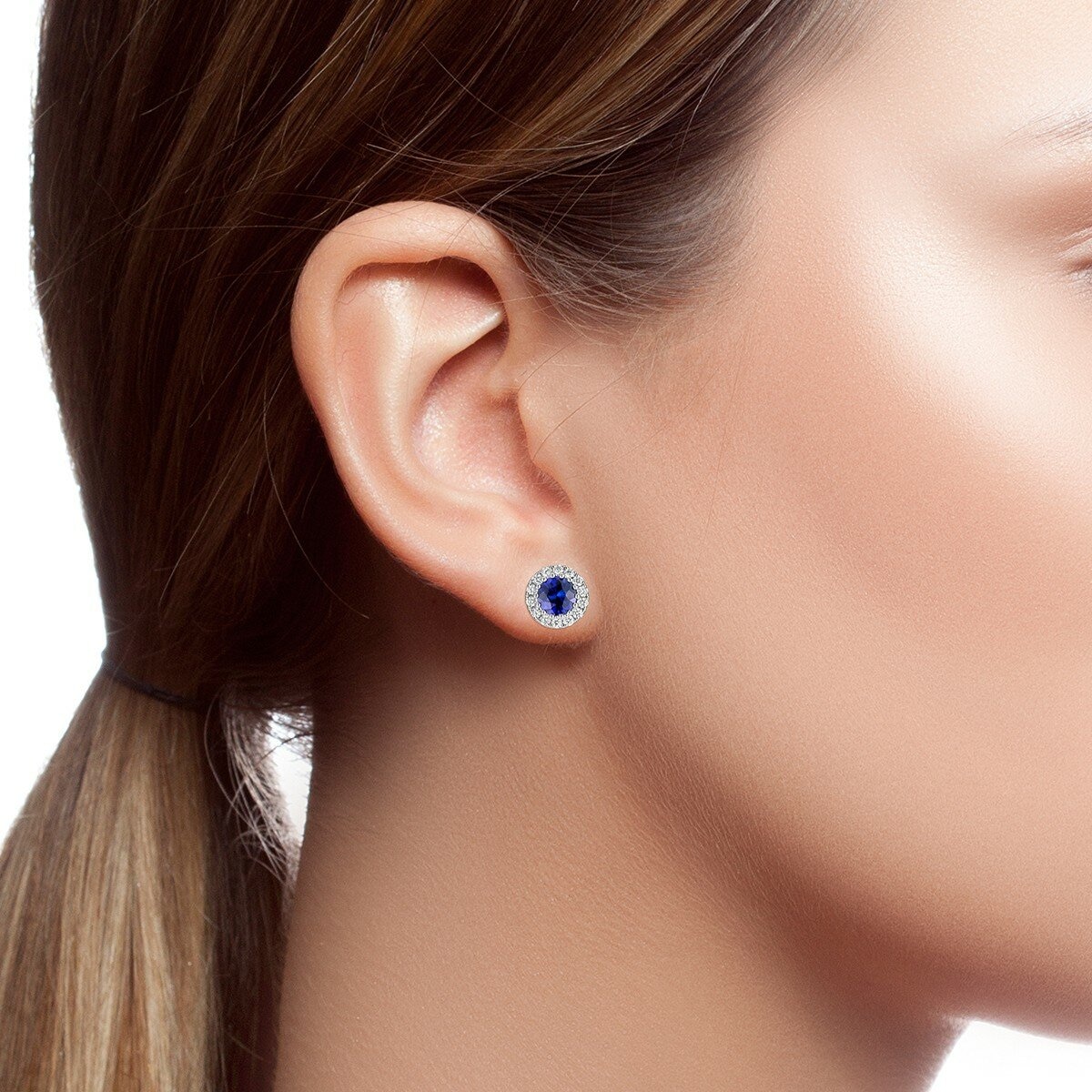 0.16克拉 藍寶石鑽石耳環 VS2/I