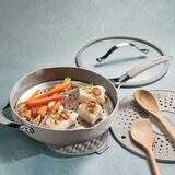 Tramontina 不沾陶瓷深煎鍋 含玻璃上蓋 & 廚具 7 件組 月光白