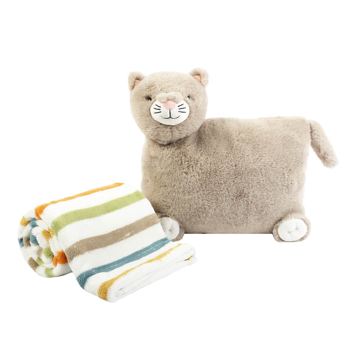 Little Miracles 動物造型枕 + 舒適蓋毯 貓咪