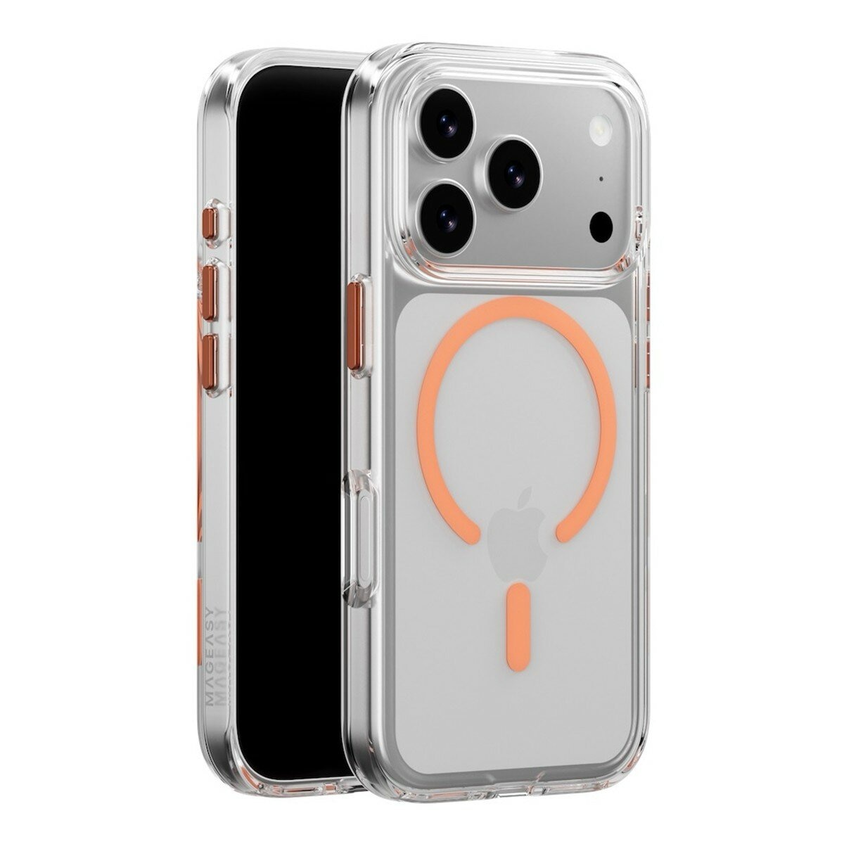 MAGEASY Bright M Casing Bening Magnetik Kelas Militer yang Tidak Menguning untuk iPhone 17 Pro (Cincin Magnetik Karang) + Lenz Titanium + Pelindung Kaca Tempered Vetro 9H