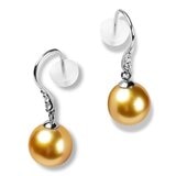 Tokyo Pearl 鉑金 9.0公釐 - 10公釐南海金珍珠鑽石耳環