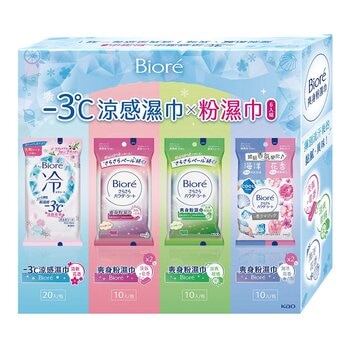 Biore -3°C涼感濕巾 清新花香 X 1包 + 爽身粉濕巾系列 X 5包 盒裝組合