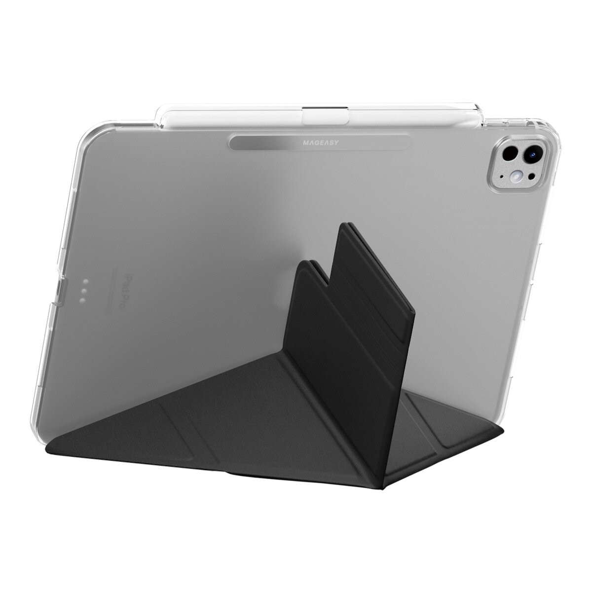 MAGEASY Facet 全方位支架透明背蓋保護套 (筆槽款) 適用於 2024 iPad Pro 11吋 黑