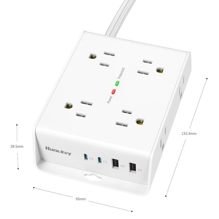 Huntkey 四面插孔延長線 含USB-A X 2 + USB-C X 2