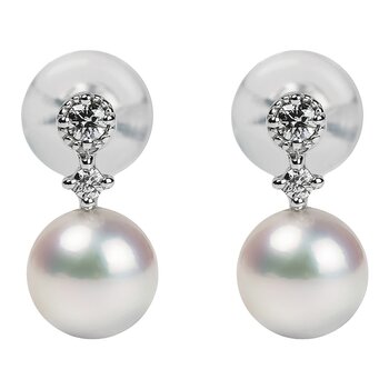 Tokyo Pearl 18K白K金 5.0公釐 - 5.5公釐 Akoya 珍珠鑽石耳環