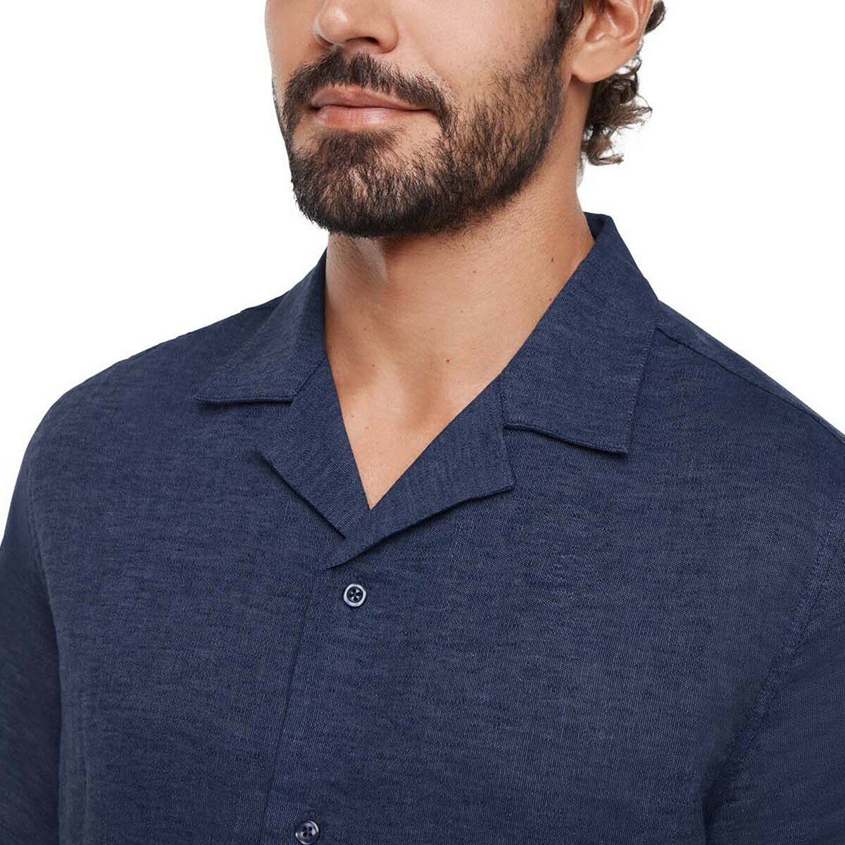 GAP 男麻棉短袖襯衫 深藍