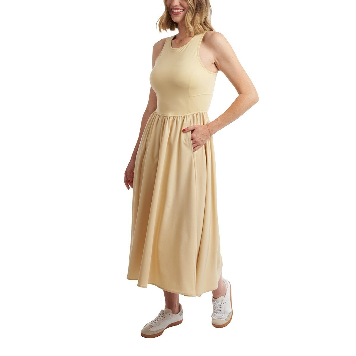 RVCA 女無袖連身洋裝 淺橘