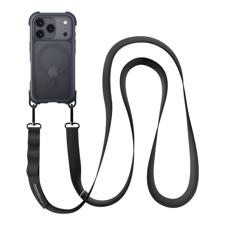 MAGEASY Odyssey Strap M 超軍規防摔掛繩手機殼 iPhone 17 Pro(皮革午夜/沉穩黑) + 鏡頭保護貼Lenz(炫彩) + Vetro 9H 鋼化玻璃保護膜