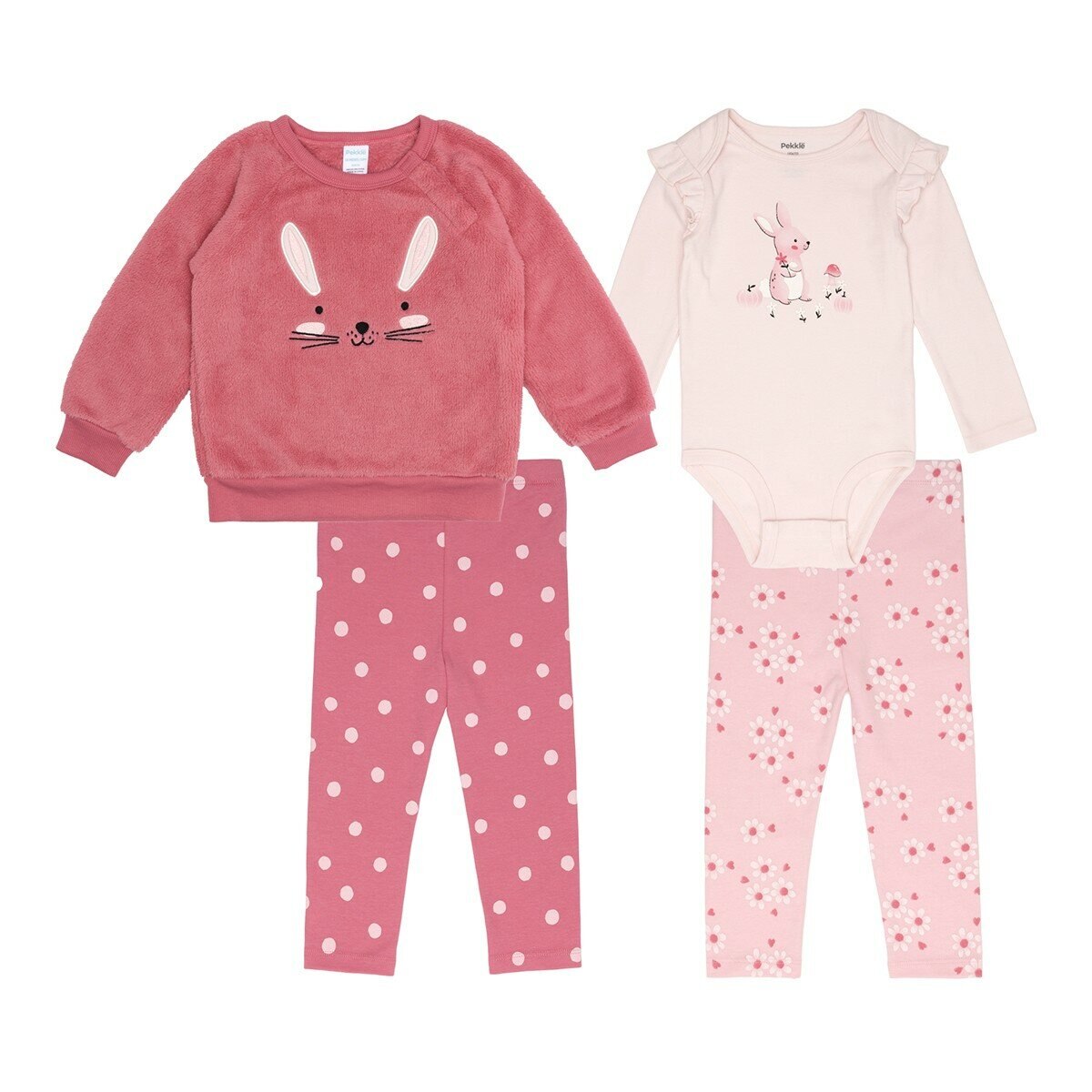 Pekkle 嬰兒秋冬服飾四件套組 兔子