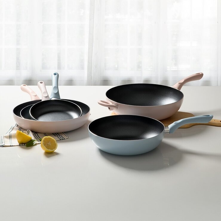 樂扣樂扣 霧感莫蘭迪IH不沾單柄鍋 2件組 30公分平煎鍋 + 32公分炒鍋