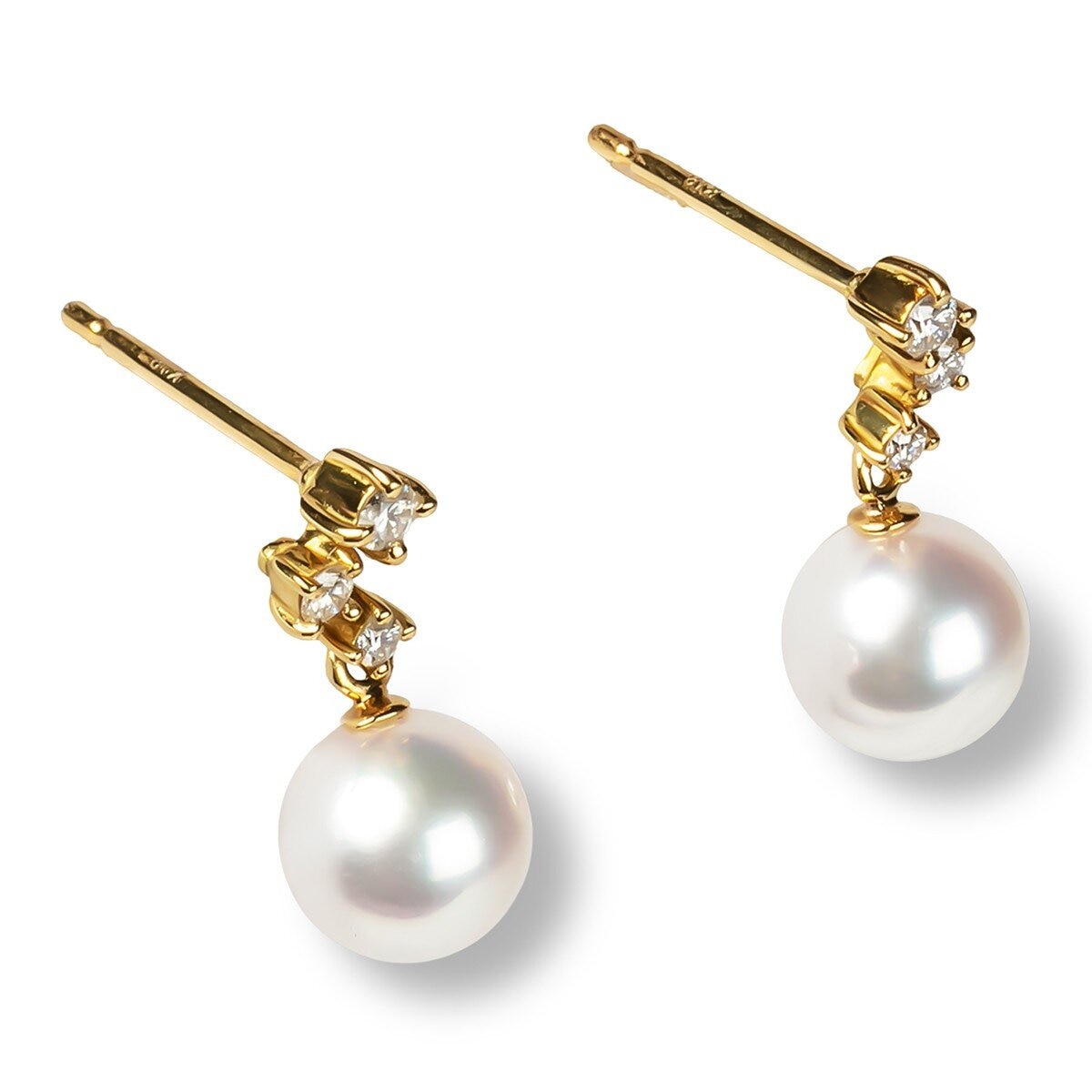 Tokyo Pearl 18K黃K金 6.5公釐 - 7.0公釐 Akoya 珍珠鑽石耳環