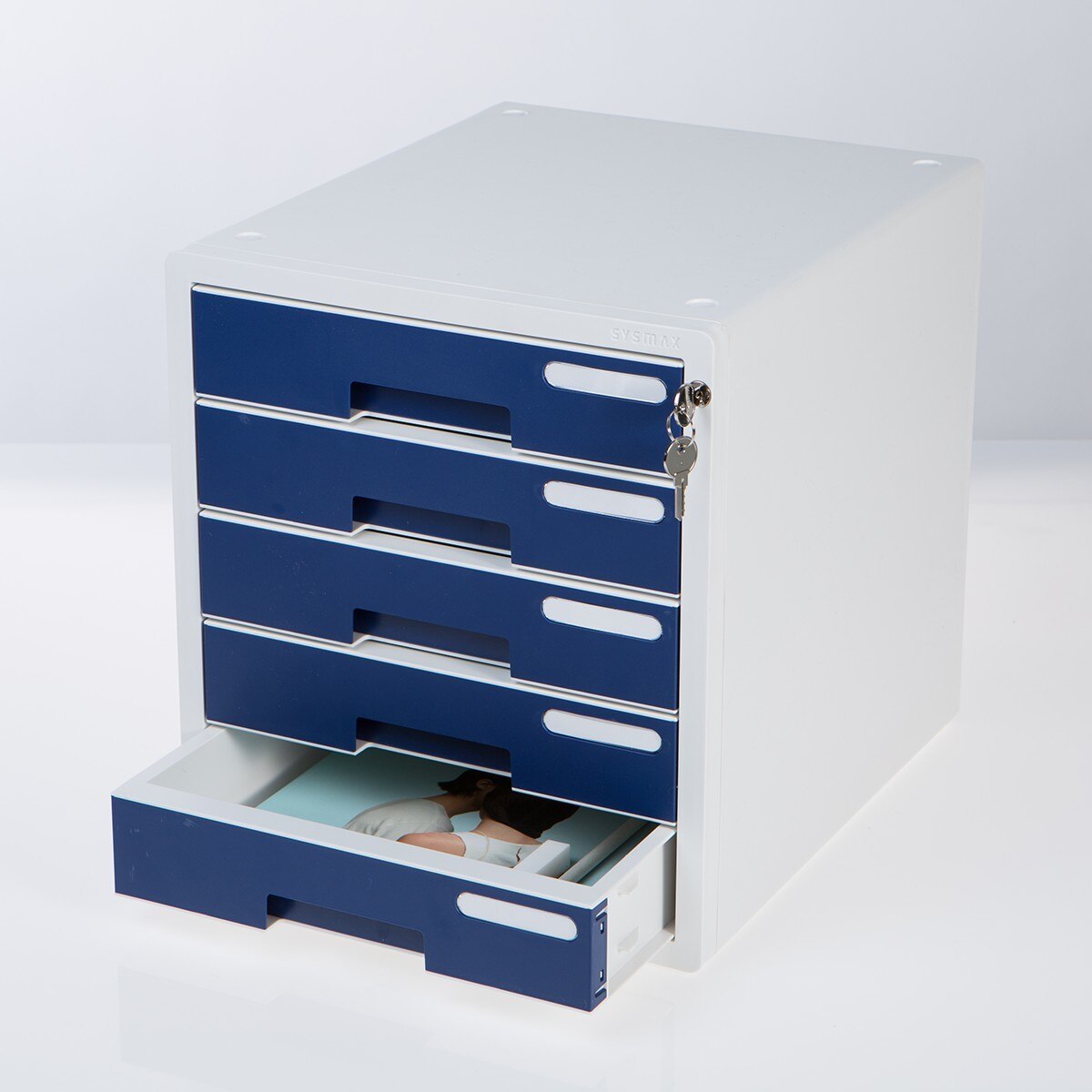 Sysmax 桌上型鎖定式五層資料櫃 深藍