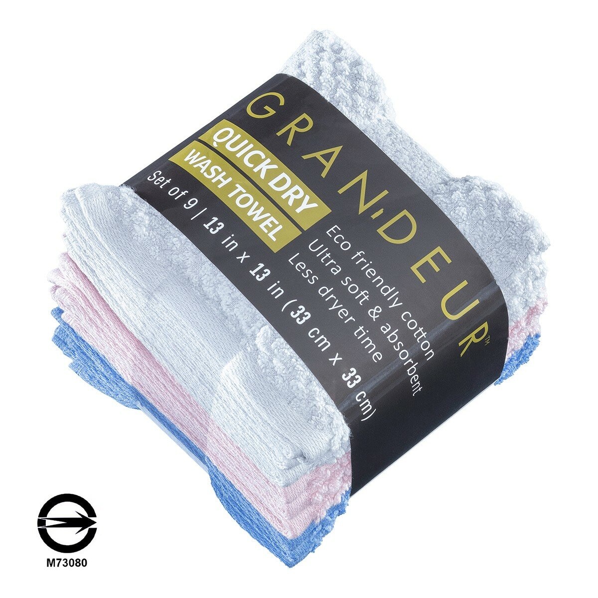 Grandeur 快乾方巾 9入組 33公分 X 33公分 灰/粉/淺紫