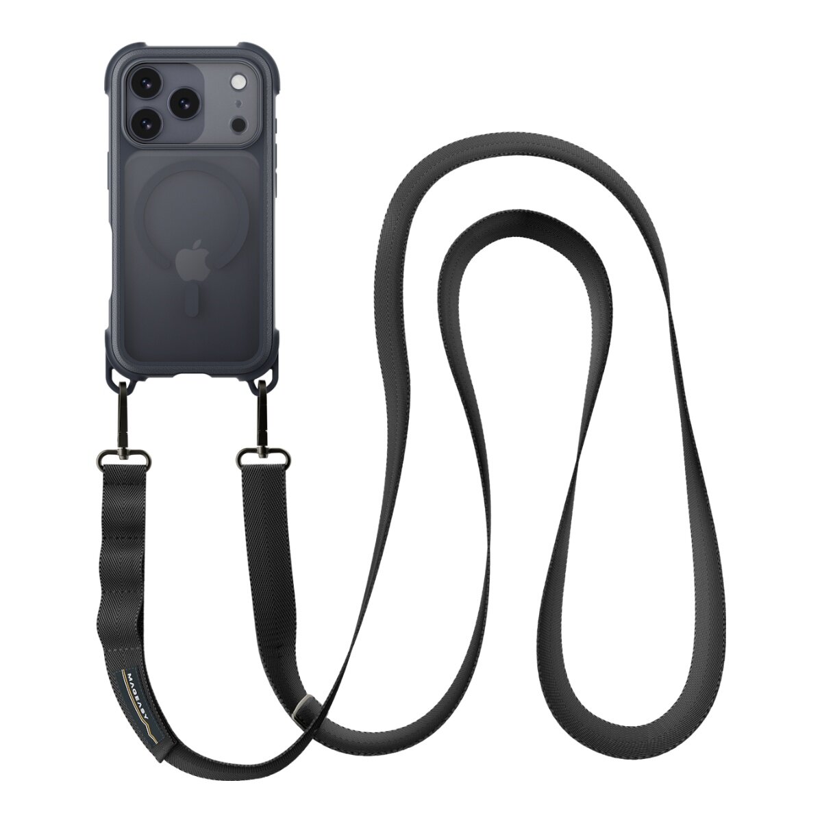 MAGEASY Odyssey Strap M 超軍規防摔掛繩手機殼 iPhone 17 Pro(皮革午夜/沉穩黑) + 鏡頭保護貼Lenz(白色) + Vetro 9H 鋼化玻璃保護膜