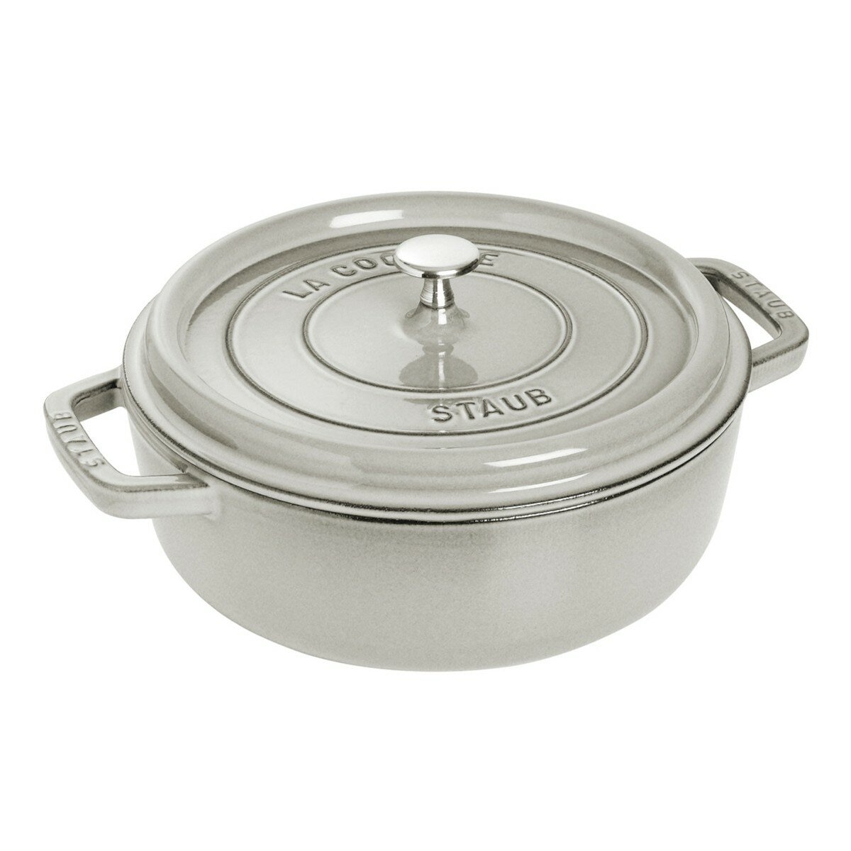 Staub 雙耳圓形鑄鐵淺燉鍋 含鋼頭鍋蓋 26公分 松露白 Staub 雙耳圓形鑄鐵淺燉鍋 含鋼頭鍋蓋 26公分 松露白