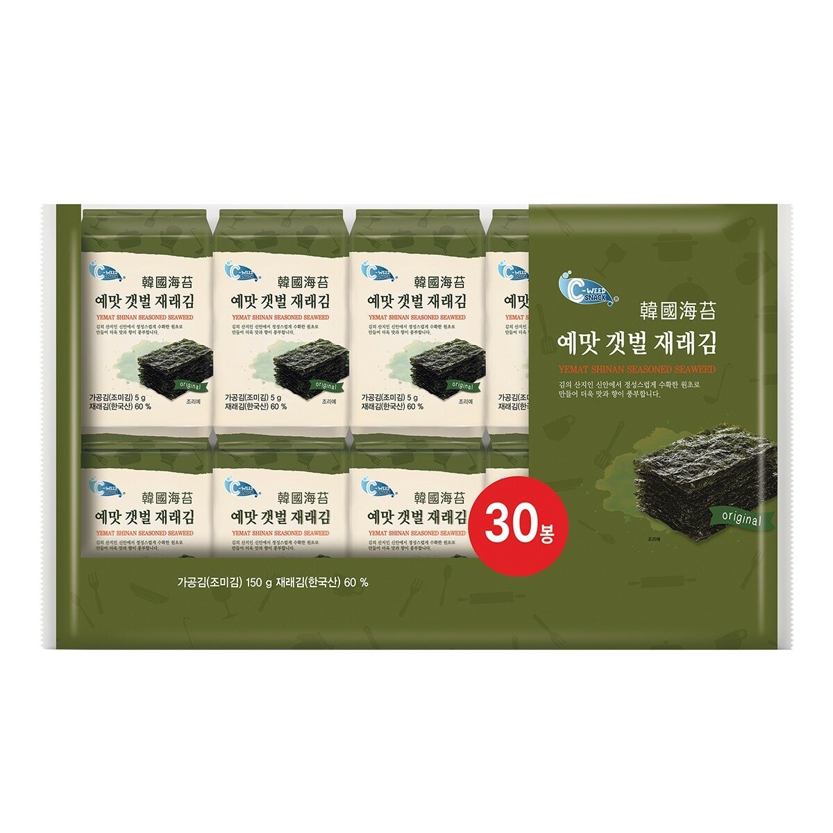 C-WEED SNACK 鹽烤海苔 5公克 X 30入