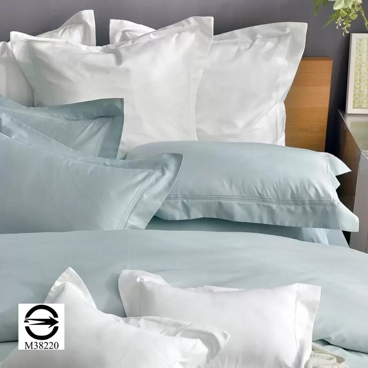 La Belle 雙人加大300織純棉刺繡被套床包 4件組 180公分 X 186公分 寧靜藍