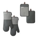 KitchenAid 矽膠廚房隔熱 4件組 (隔熱手套 X 2入 + 隔熱墊 X 2入) 灰