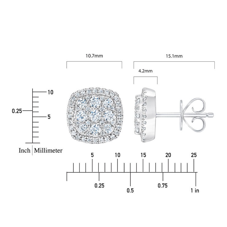 1.00克拉 14K白K金 圓形鑽石耳環 VS2/I