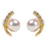 Tokyo Pearl 18K黃K金 5.5公釐 - 6.0公釐 Akoya 珍珠鑽石耳環