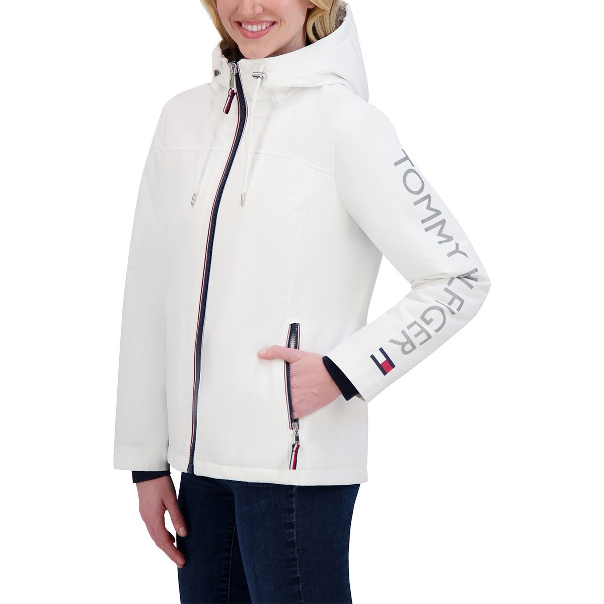 Tommy Hilfiger 女軟殼連帽外套 白
