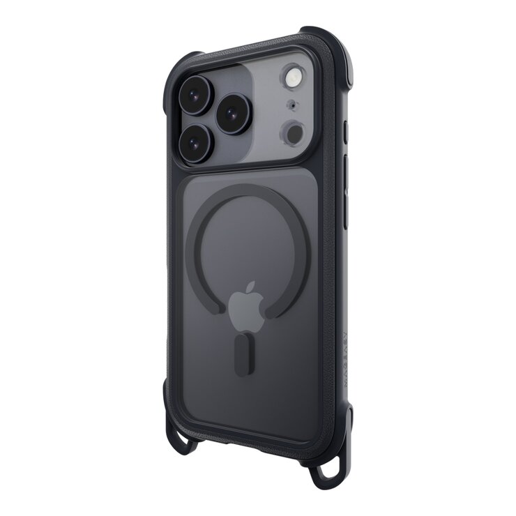 MAGEASY Odyssey Strap M 超軍規防摔掛繩手機殼 iPhone 17 Pro(皮革午夜/沉穩黑) + 鏡頭保護貼Lenz(午夜) + Vetro 9H 鋼化玻璃保護膜