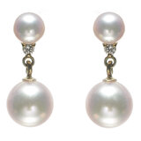 Tokyo Pearl 0.02克拉 18K黃K金 4.0公釐 - 6.5公釐 Akoya珍珠鑽石耳環