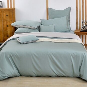 La Belle 雙人 300織天絲棉素色 被套床包四件組滾邊款 綠