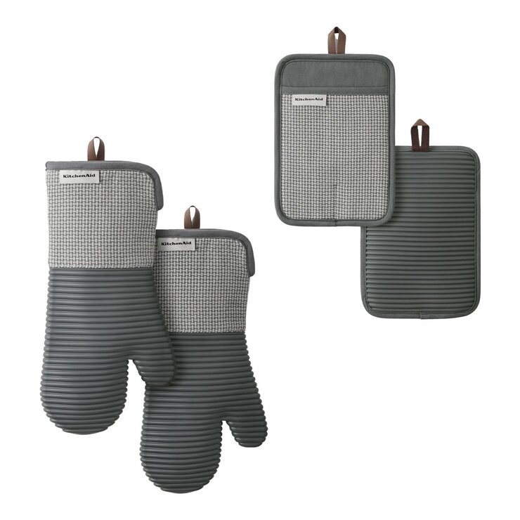 KitchenAid 矽膠廚房隔熱 4件組 (隔熱手套 X 2入 + 隔熱墊 X 2入)