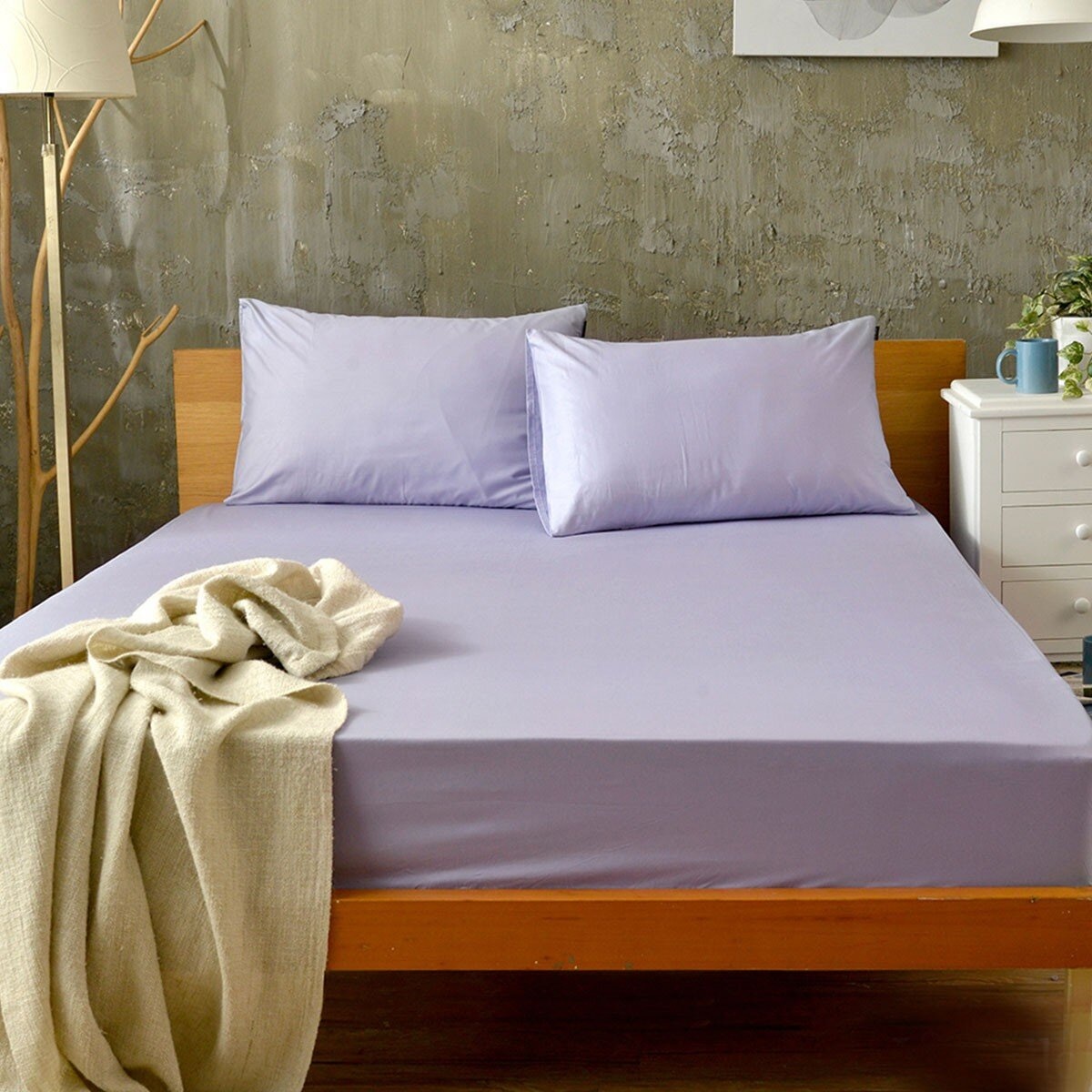 La Belle 單人200織純棉素色床包枕套 3件組 105公分 X 186公分 紫