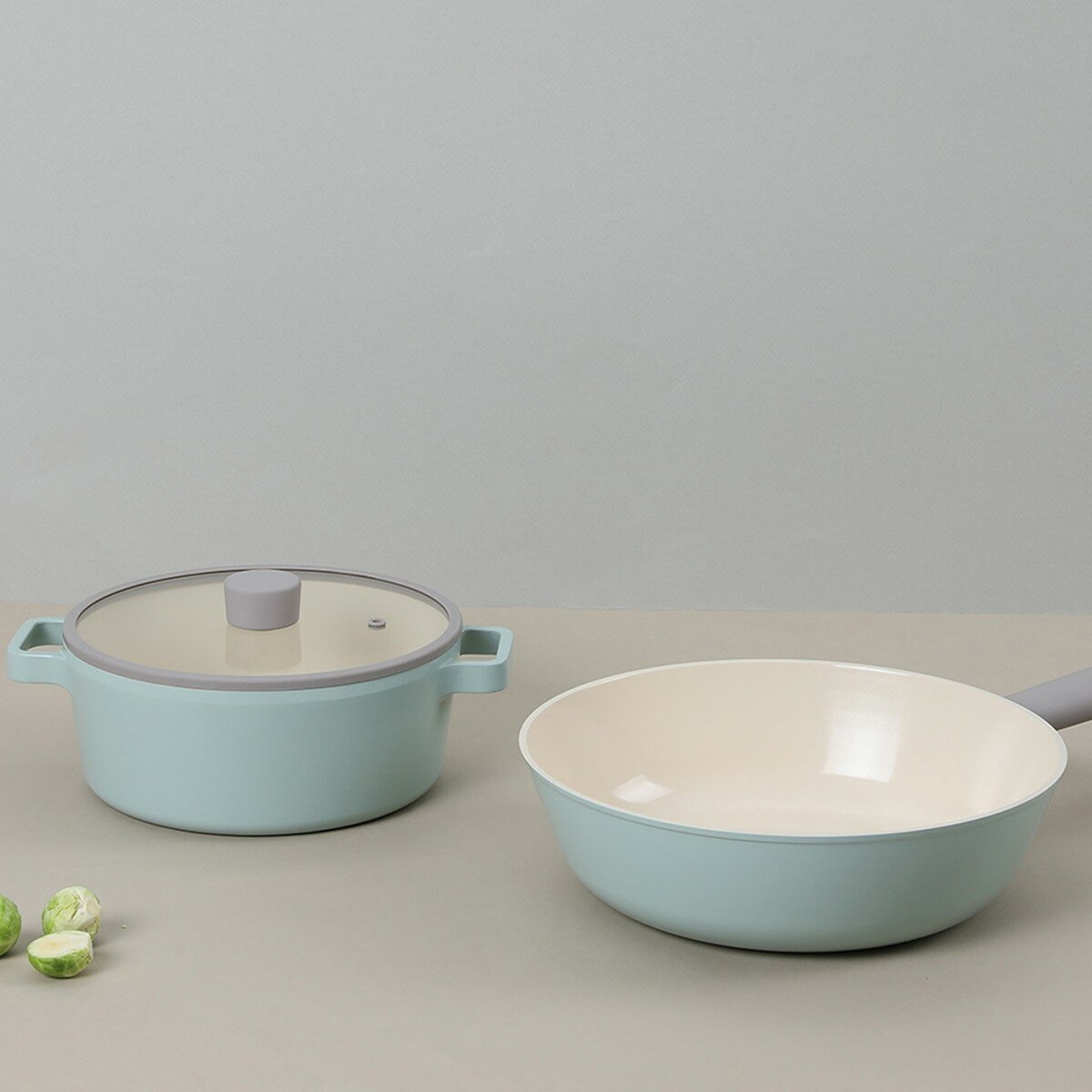 Neoflam 陶瓷不沾塗層鍋具 含玻璃上蓋 3件組 綠