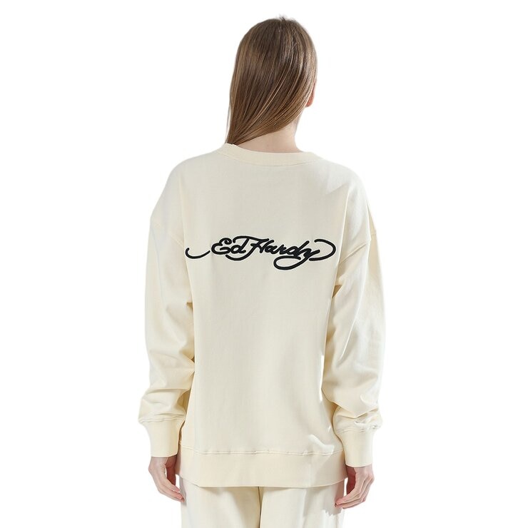 Ed Hardy 女刺繡圓領長袖上衣
