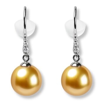 Tokyo Pearl 鉑金 9.0公釐 - 10公釐南海金珍珠鑽石耳環