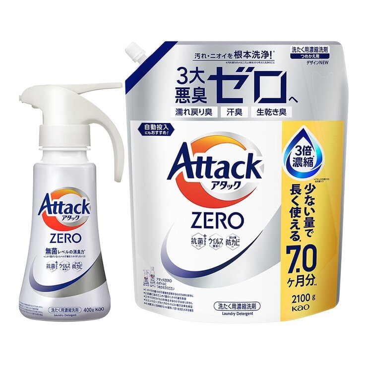 Attack ZERO One-hand Type Laundry Detergent 400 g + Refill 2100 g