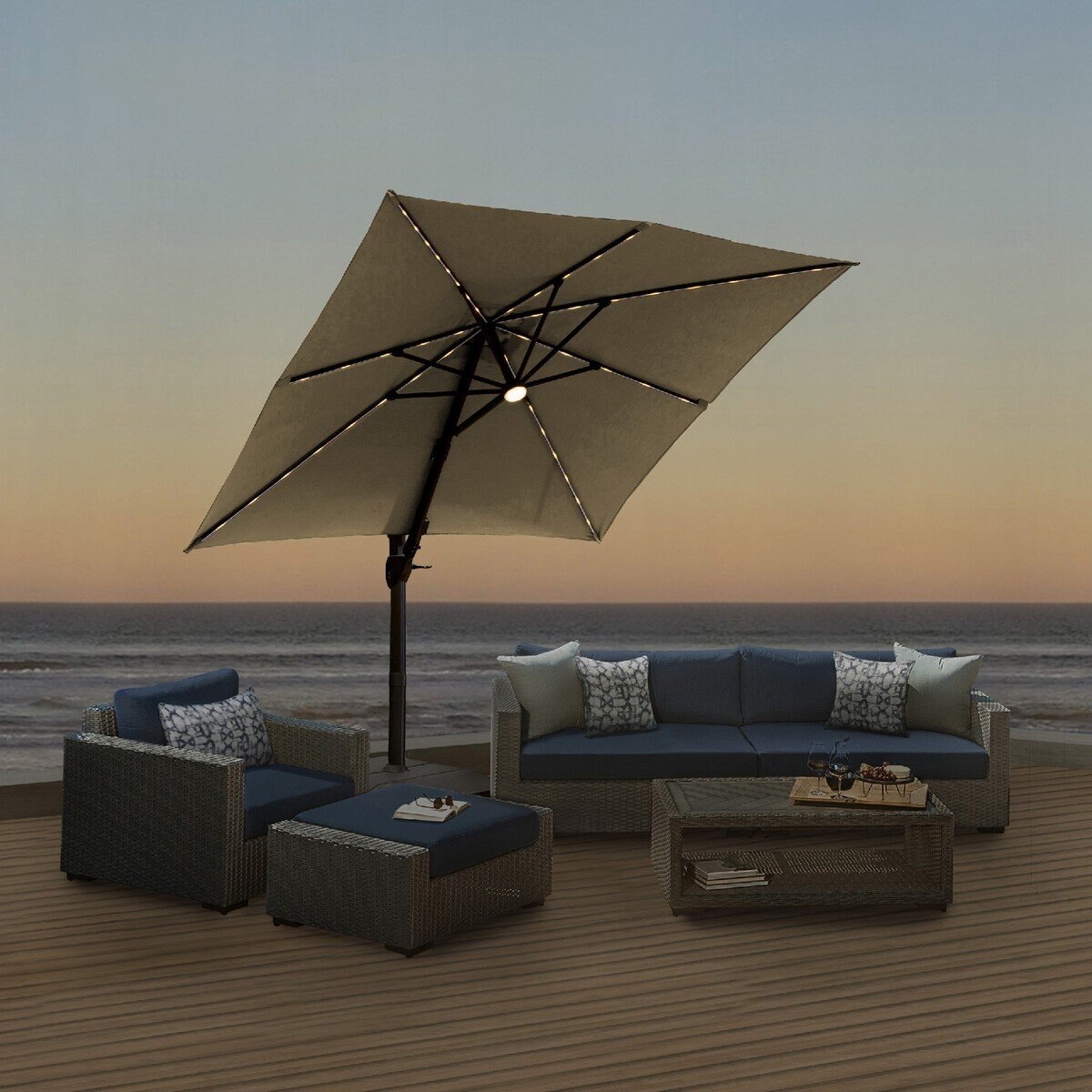 ATLeisure 10呎 LED方形戶外懸臂式遮陽傘含傘座 多種顏色選擇 Costco 好市多