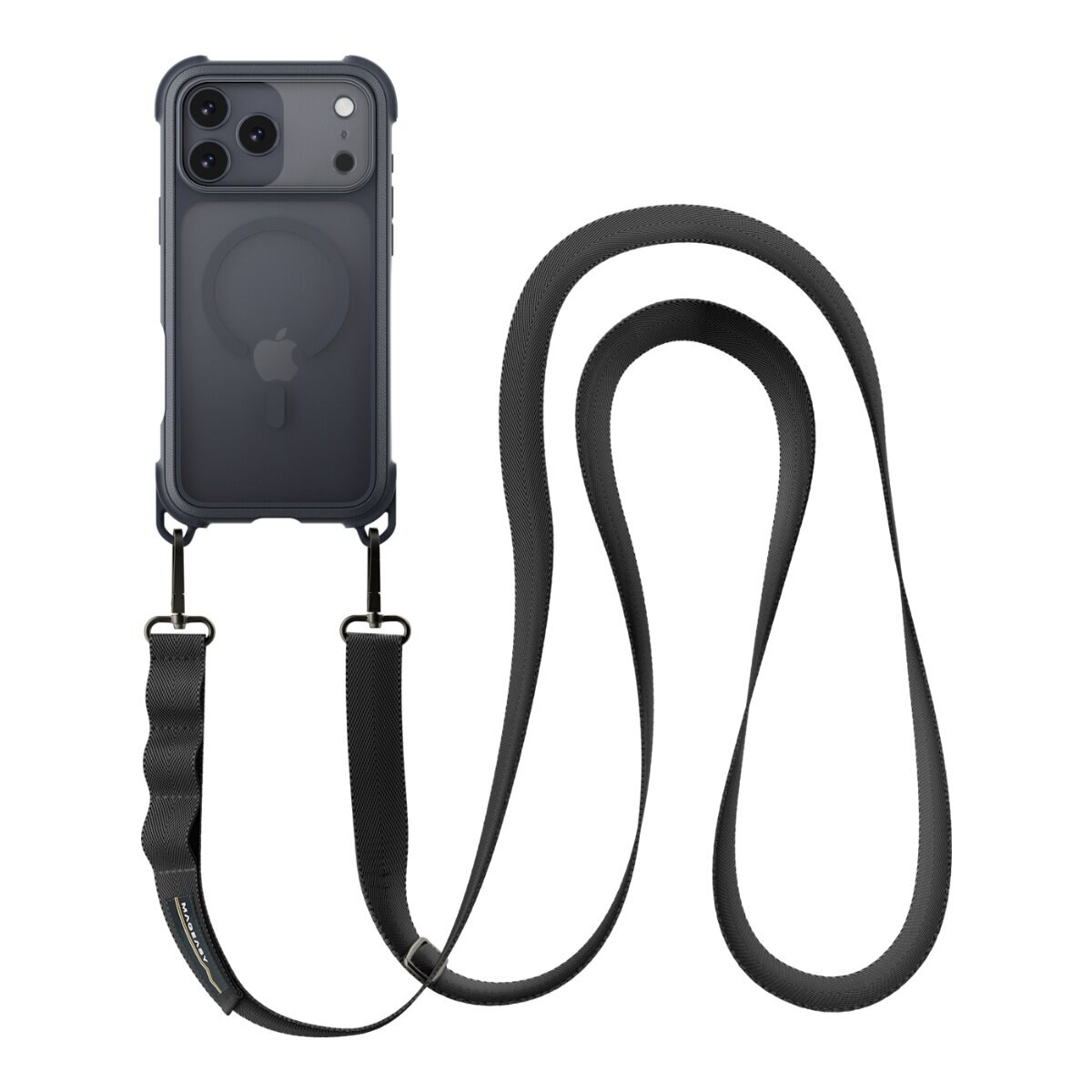 MAGEASY Odyssey Strap M 超軍規防摔掛繩手機殼 iPhone 17 Pro Max(皮革午夜/沉穩黑) + 鏡頭保護貼Lenz 鈦合金(迷霧鈦) + Vetro 9H 鋼化玻璃保護膜