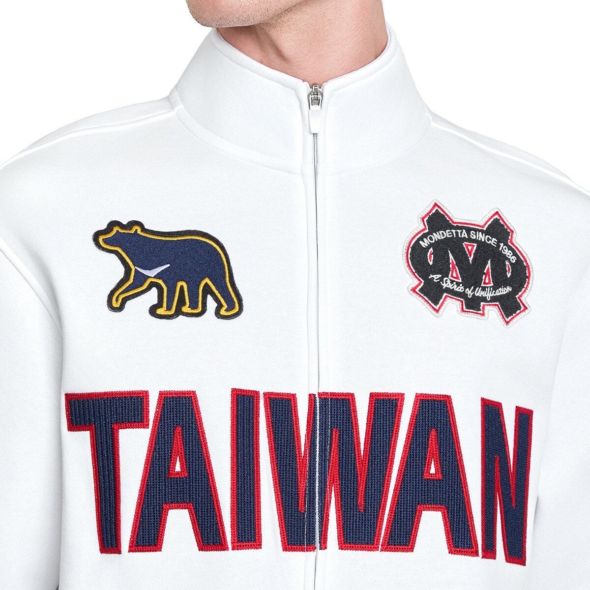台灣Logo全開拉鍊式夾克外套 白 台灣Logo全開拉鍊式夾克外套 白