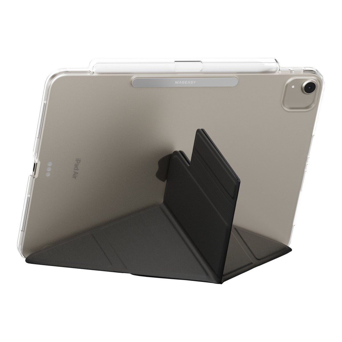 MAGEASY Facet 全方位支架透明背蓋保護套 (筆槽款) 適用於 2022 - 2020 10.9 / 11 /2024 Air 黑