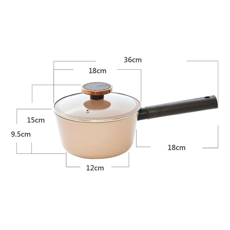 Neoflam Mystery系列 不沾陶瓷塗層單柄湯鍋 含玻璃上蓋 18公分 1.8公升