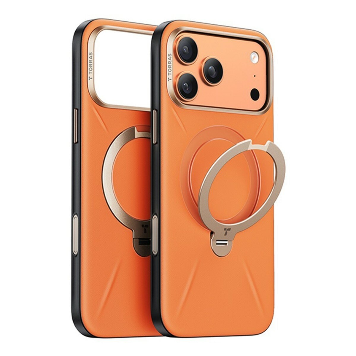 Torras Ostand Spin VegSkin Kunci Kamera Magnetik Kunci Putar Dudukan Putar Kulit Casing Anti Jatuh iPhone 17 Pro Max Intelektual Oranye + Insta II Master HD Pelindung Kaca Tempered Layar Penuh